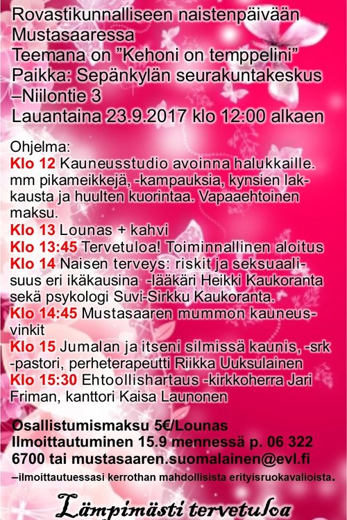 Rovastikunnallinen naistenpäivä Mustasaaressa Rovastikunnallinen naistenpäivä Mustasaaressa